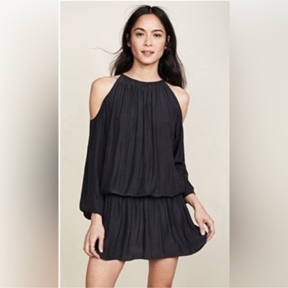 Ramy Brook Lauren Cold Shoulder Smocked Mini Dress In black size Medium